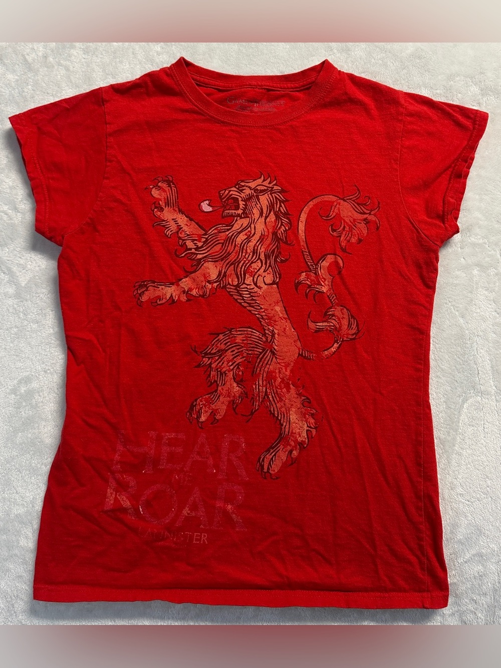 '12 GAME OF THRONES women's red graphic baby tee, S.